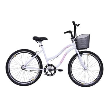 Imagem de Bicicleta Feminina 26 Beach Retrô Branca Monomarcha com Aros duplos, Pneus Slik, Parala...
