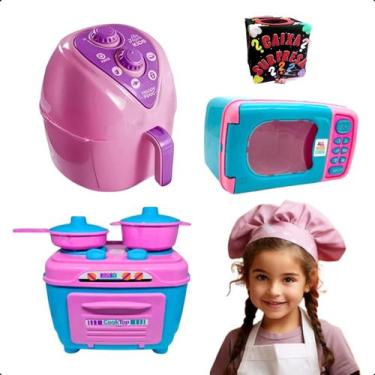 Imagem de Kit Cozinha Infantil Brinquedo C/ Microondas Fogão Airfryer - Zuca Toy