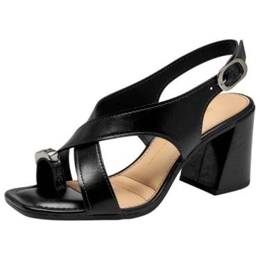 Imagem de Sandalia Feminina Conforto Tiras Macias Salto Medio Dakota, Preto, 37
