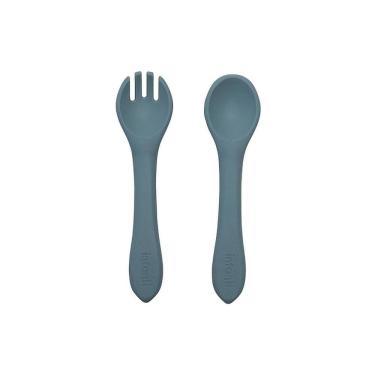 Imagem de Kit Garfo e Colher Infanti Silicone Azul
