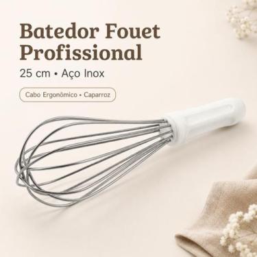 Imagem de Batedor Fouet Inox Profissional 30cm Branco Fue Creme Clara Bolo Massa