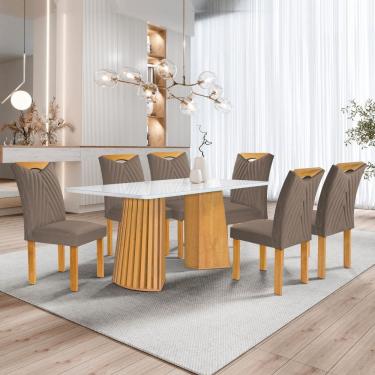 Imagem de Conjunto Mesa Stella Ripada 170cm com 6 cadeiras Stella tampo Smart Plus com Vidro