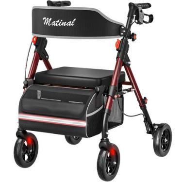 Imagem de Rollator Walker Matinal com assento 158 kg, rodas de 8", cor de vinho