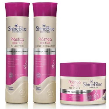 Imagem de Kit Plástica Dos Fios Shine Blue Shampoo Condicionador Másc