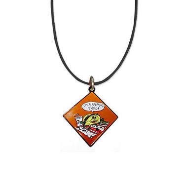 Imagem de Chapéu Tubarão Freakin Taco Comida divertida - Pingente de metal esmaltado 50 cm Colar de cordão preto