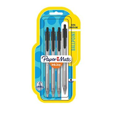 Imagem de Canetas esferográficas retráteis Paper Mate InkJoy 100RT, ponta média, sortidas, pacote com 12 (1951393), Preto, 4 Count