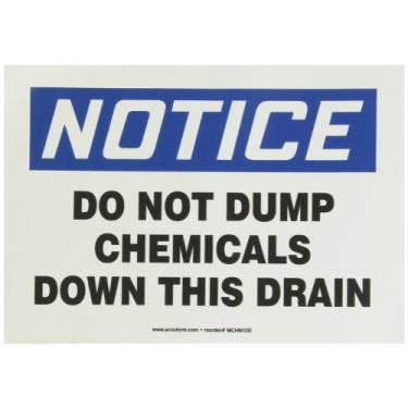 Imagem de ACCUFORM Placa adesiva de segurança de vinil SIGNS MCHL827VS, legenda "Notice DO NOT Dump Chemicals Down This Drain", 17 cm de comprimento x 25 cm de largura x 0,004 cm de espessura, azul/preto em