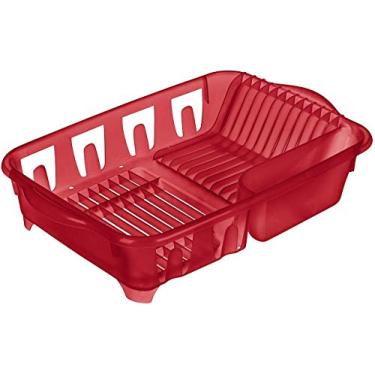 Imagem de Escorredor De Louças Para Drenar Direto Na Pia Pratos Copos Talheres Grande Vermelho Em Plástico Sanremo