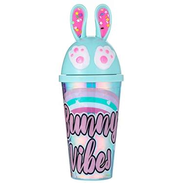 Imagem de Copo de viagem de pata de gato com canudo rosa copo de festa copo de gelo congelante caneca de presente para aniversário (coelhinho vibes azul, 430 ml)