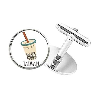 Imagem de DIYthinker Drink Pearl Milk Tea Food Taiwan abotoaduras de botão redondo