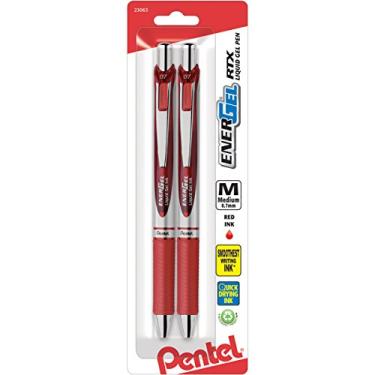 Imagem de Pentel Caneta de gel líquido retrátil RTX da EnerGel Deluxe, (0,7 mm), ponta de metal, tinta vermelha, pacote com 2 (BL77BP2B)