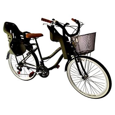 Imagem de Bicicleta aro 26 com 2 cadeirinhas 18 marchas cesta Preto