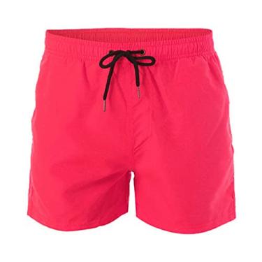 Imagem de WSLCN Calção de banho masculina bermudas de praia secagem rápida surfe curta com bolsos, Vermelho, Medium