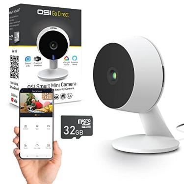 Imagem de Mini câmera OSI Smart Security Indoor 1080p HD, câmeras Wi-Fi, câmeras de segurança, áudio bidirecional, visão noturna com Alexa Home, Google, cartão SD de 32 GB compatível incluído