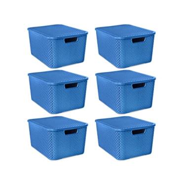 Imagem de Kit 6 Caixas Organizadoras Rattan 7 Litros Com Tampa Cor: Azul