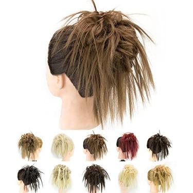 Imagem de IMISSU 2PCS Pedaço de cabelo bagunçado coque updo scrunchies falsos extensões de cabelo ondulado encaracolado faixa de cabeça rabo de cavalo chignon (2PCS Cobre)