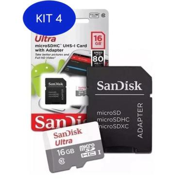 Imagem de Kit 4 Cartão Memoria Microsd 16Gb Sandisk Classe 10 Ultra