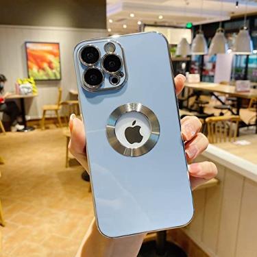 Imagem de Capa Luxo Padrão de Eletroplaca para iPhone 13 Pro Max Buraco Logotipo TPU Lente de Vidro Capa para iPhone 12 11 Pro Max, Azul Céu, para iPhone 12 Pro