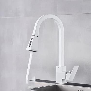 Imagem de Torneira de bacia de cozinha preta puxe alça única rotação de 360 ​​graus giratória torneira misturadora de água quente e fria torneira de água da cozinha, branco, china