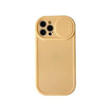 Imagem de Capa de telefone bonita cor sólida doce para iPhone 13 12 11 Pro Max X XS Max XR Slide Proteção da lente da câmera Capa de pára-choques à prova de choque, amarela, para iPhone 12