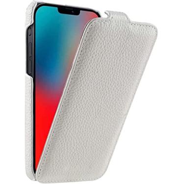 Imagem de HAODEE Capa de telefone fólio vertical padrão lichia para Apple iPhone 13 Mini (2021) capa de couro à prova de choque de 5,4 polegadas (cor: branco)