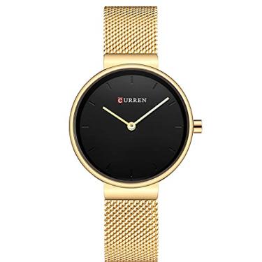 Imagem de Relógio de pulso feminino de quartzo simples da moda com pulseira de malha de aço inoxidável, Gold Black, 32mm