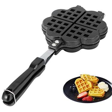 Imagem de Panela de waffle de ferro fundido, panelas de ferro de waffle de fogão, máquina de café da manhã de acampamento portátil para fogão