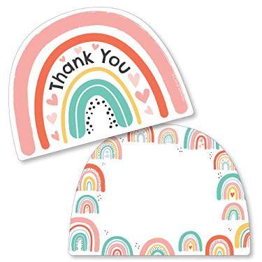 Imagem de Big Dot of Happiness Hello Rainbow - Cartões de agradecimento em forma - Cartões Boho para chá de bebê e festa de aniversário cartões de agradecimento com envelopes - Conjunto de 12
