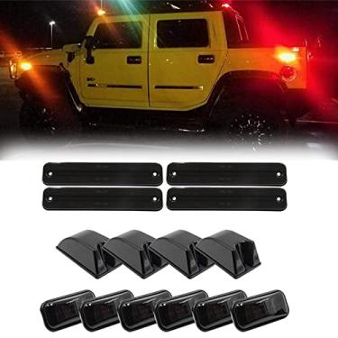 Imagem de Riloer Luzes marcadoras laterais de LED vermelho âmbar + kit de luzes marcadoras de teto LED (14 peças) compatível com Hummer H2 2003-2009 F&R 25809312, 25952319, 16531442, 15060525