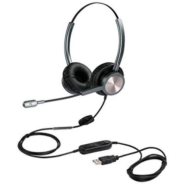Imagem de Fone de ouvido USB com cancelamento de ruído e controles de volume, fone de ouvido para computador com microfone de reconhecimento de voz para softphones UC Business Skype Lync Conference Online Course e mais