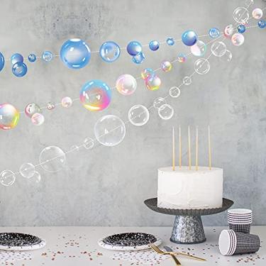 Imagem de Guirlandas de bolhas transparentes, decoração de festa de sereia, recortes planos coloridos azuis para pendurar para aniversário, batismo, casamento, oceano, decalque de parede de