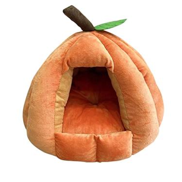 Imagem de Cama de gato para gatos internos lavável na máquina barraca de gato camas de cachorro para cães pequenos, filhote, gatinho, coelho macio e quente casa de gato interna, laranja, G