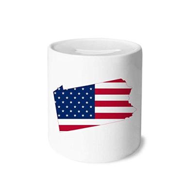 Imagem de DIYthinker Pennsylvania America Map Stars Stripes Flag Money Box Saving Banks Ceramic Coin Case Kids Adults