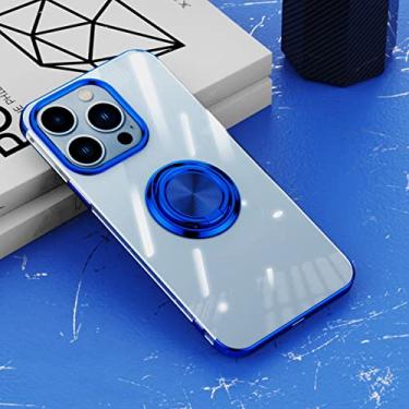 Imagem de Capa magnética macia de silicone transparente para iphone 14 13 12 11 pro max xs xr 8 plus capas transparentes com suporte de anel, azul, para iphone12 pro max
