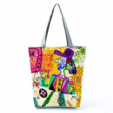 Imagem de Bolsas femininas afro douradas impressas bolsa de ombro moda bonita bolsa de compras ecológica portátil bolsa de praia de alta capacidade, Hl0411