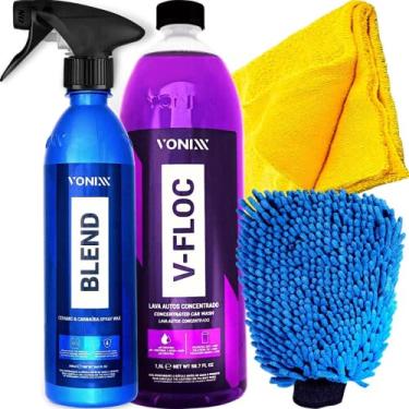 Imagem de Shampoo V-Floc 1,5L Cera Carnauba Blend Spray Liquida Luva Pano Vonixx