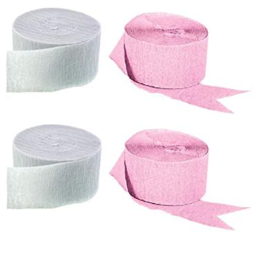 Imagem de Flamulas de papel crepom rosa e branco (2 rolos de cada cor) FEITO NOS EUA