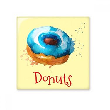 Imagem de Aquarela pintada à mão azul rosquinha sobremesa cerâmica azulejo brilhante decalque pedra adornada tijolo vitrificado