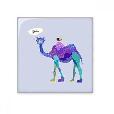 Imagem de Azulejo de cerâmica azul desenho de pássaro roxo camelo brilhante decalque pedra adornada tijolo vitrificado