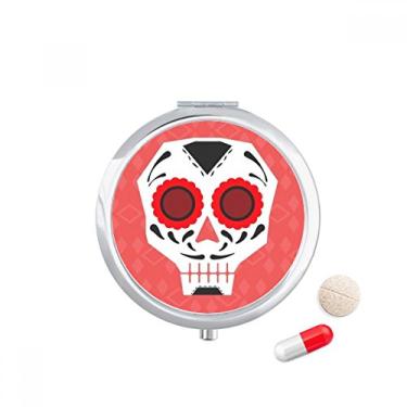 Imagem de Caixa de comprimidos com ilustração de cultura nacional do México com olhos vermelhos e caveiras, caixa de armazenamento de medicamentos