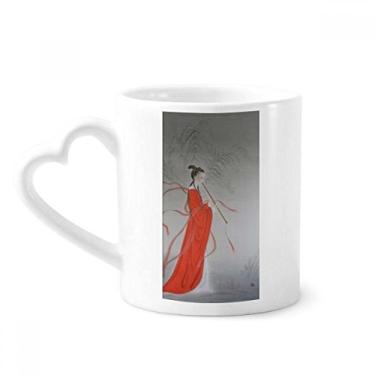 Imagem de Caneca de pintura chinesa de flor vermelha de cerâmica para café copo de coração de vidro