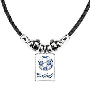 Imagem de DIYthinker Colar com padrão azul de futebol de desenho simples com pingente de corda de couro Torque