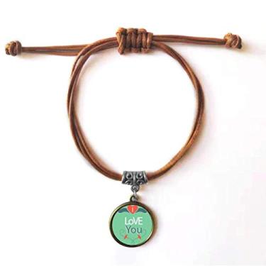 Imagem de DIYthinker Pulseira Green I Love You Dia dos Namorados Pulseira de couro com corda de couro marrom joia presente