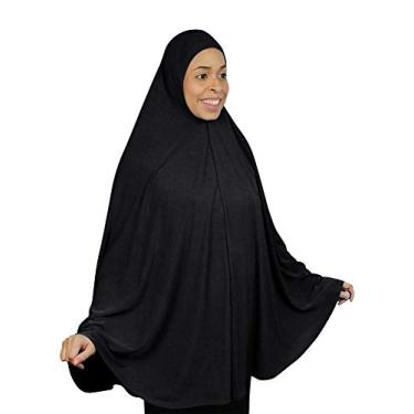 Imagem de Vestido Amira Hijab Khimar Extra Longo 129.5 cm Roupa Burca para Mulheres Prayer Niqab Dress Burqa, Preto, One Size