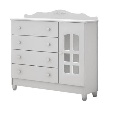 Imagem de Cômoda Infantil Provençal 4 Gavetas com Fraldário Lisa Branco Brilho Carolina Baby