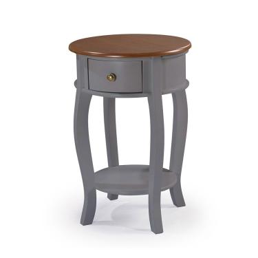 Imagem de Mesa Lateral Redonda com 1 Gaveta e Prateleira 1035 Linz Móveis - Cinza/Imbuia Glazer