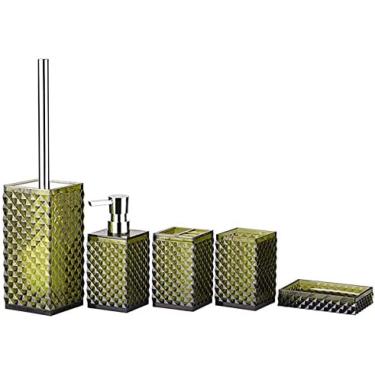 Imagem de Conjunto De 5 Peças Para Banheiro, Banheiros Principais, Banheiros Familiares, Banheiros De Hóspedes, Escova De Vaso Sanitário, Frasco De Loção, Suporte Para Escova De Dentes, Caixa De Sabonete, C