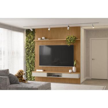 Imagem de Painel Ripado Modular 1 Nicho 1 Prateleira Linea Brasil Marrom/Off White