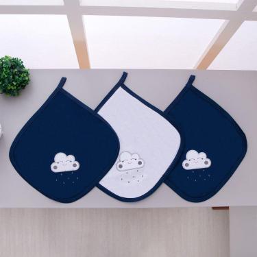 Imagem de Kit 3 Fraldas Pano De Boca Malha Para Bebê Nuvem Azul Marinho