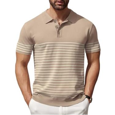 Imagem de COOFANDY Camisa polo masculina de malha manga curta listrada Golf Polo Camiseta leve casual gola, Cáqui (listras bege), XXG
